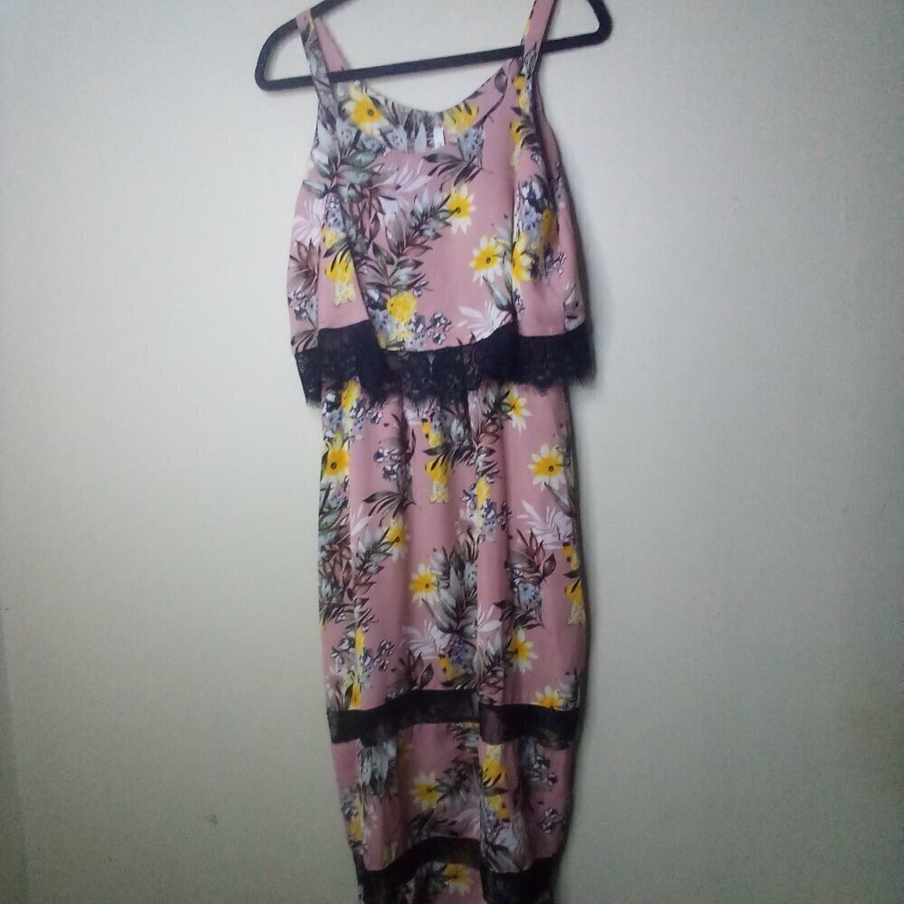 NY Collection Dress Women S Sleeveless Long Lace Floral Pink Black